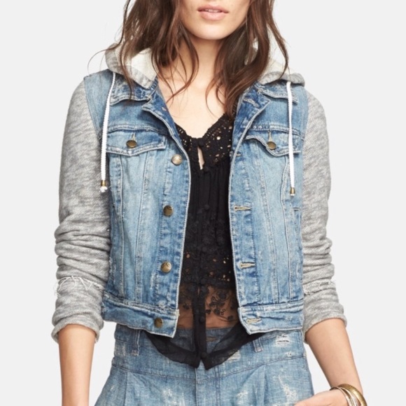 Free People Jackets & Blazers - Free People denim/knit hoodie jacket